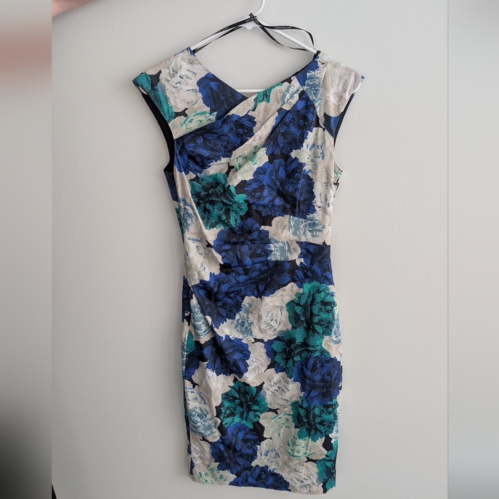 GUC Karen Millen Blue and Green Floral Asymmetrical Dress